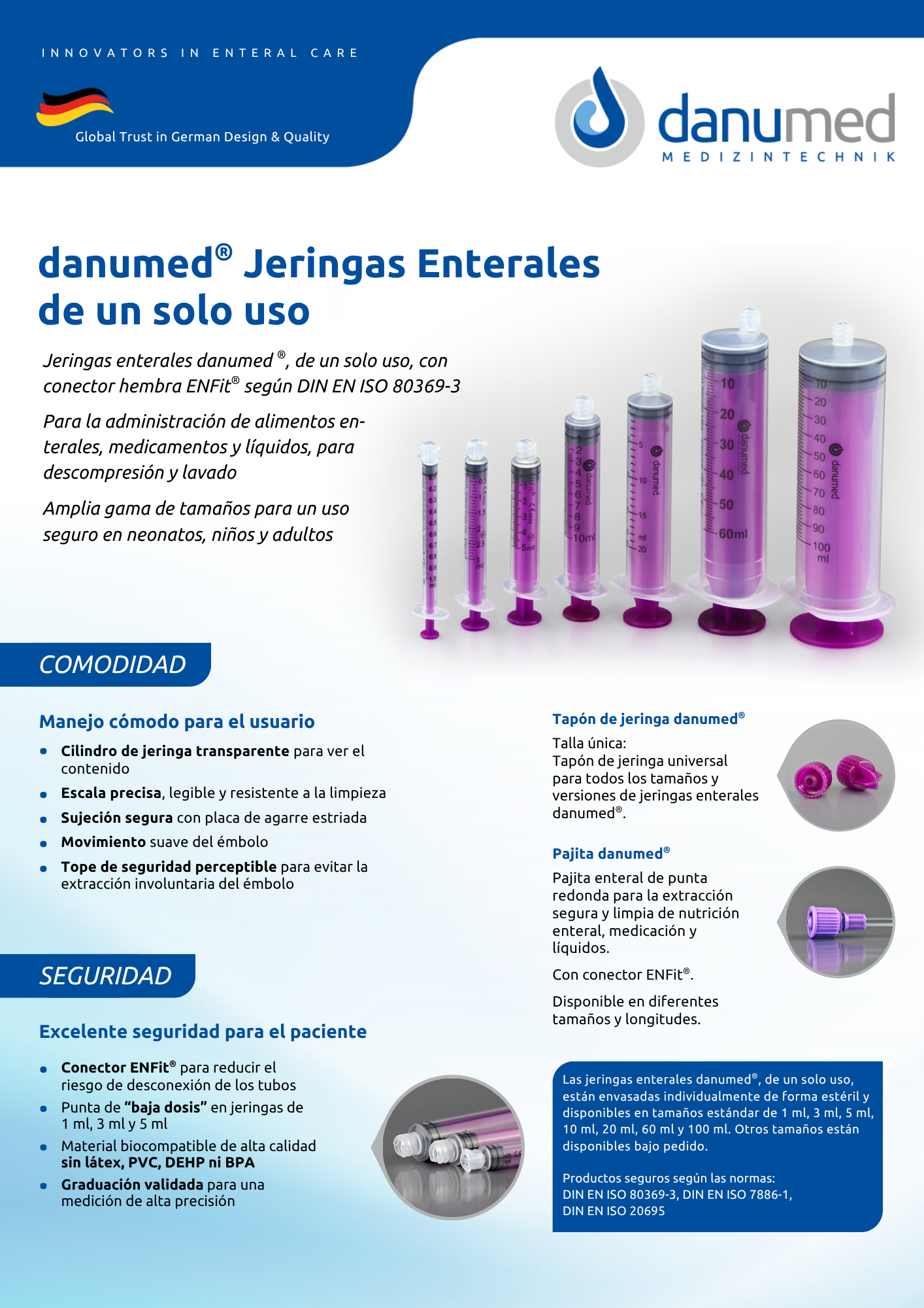 Jeringas enterales Danumed®, de un solo uso